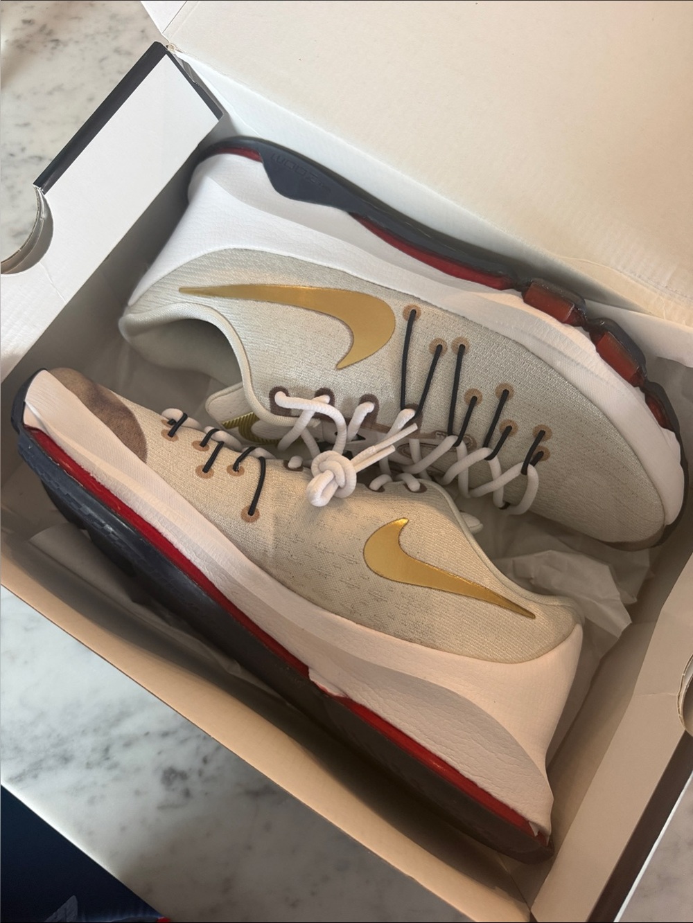 Nike White, Gold & Red KDs
